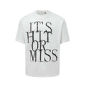 Men's blue American-style letter printed cotton blend T-shirt with round neck and loose fit design