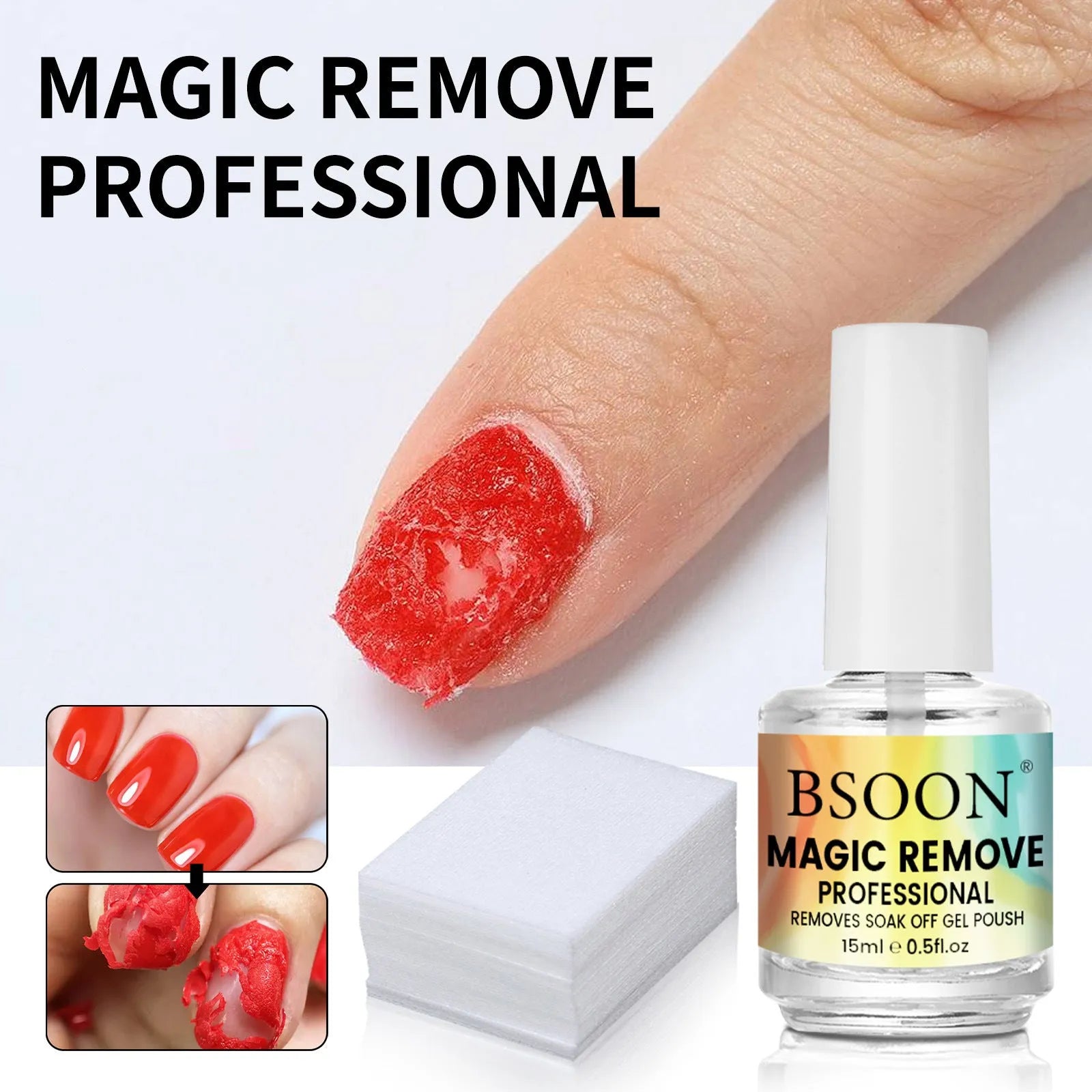 Nail dispergator 15ml bottle with cotton cloth for removing fake nails and nail polish glue