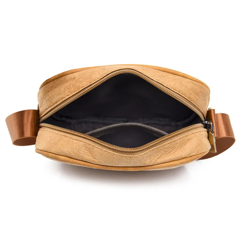 Men's waterproof paper crossbody bag in European and American retro style, shown in black colour