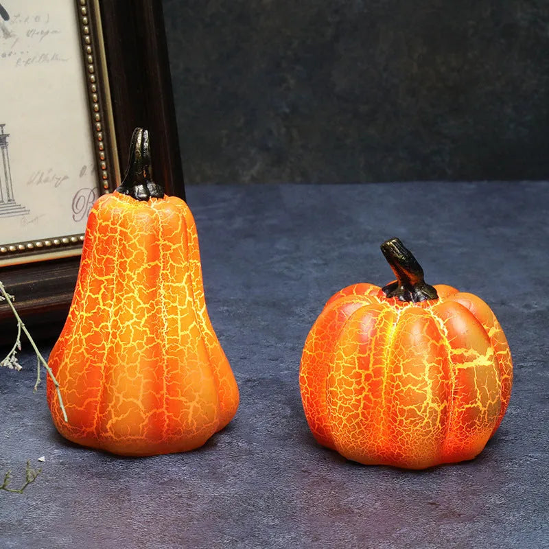 Resin Halloween pumpkin lantern with LED candle light in short, medium, and long size options