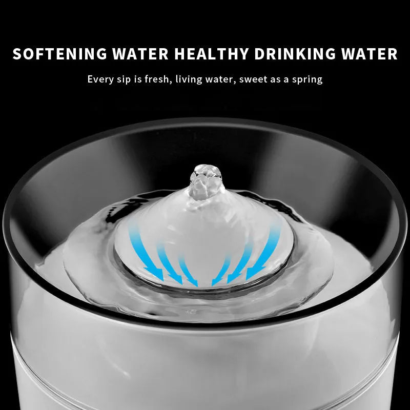 White ABS automatic cat drinking fountain on a flat surface with water in the bowl