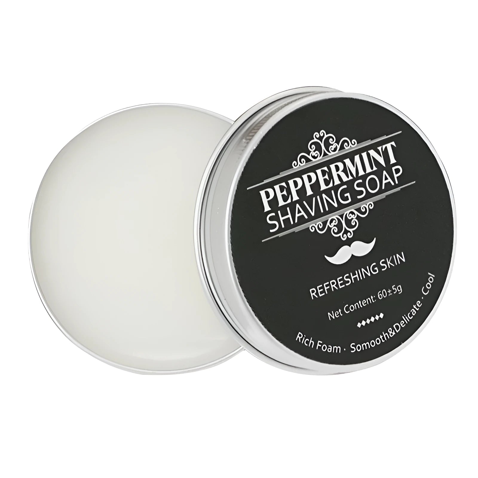 Mint scented men's shaving soap in aluminium box, handmade with pure natural balm for a refreshing shave