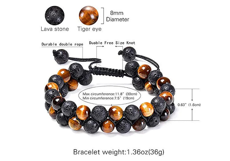 Geometric couple bracelets with tiger eye and matte black agate beads