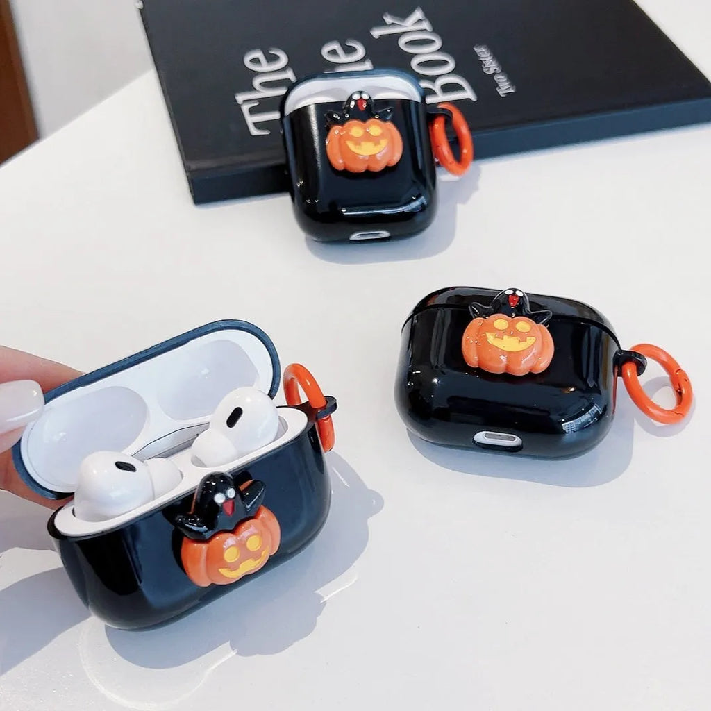 Halloween TPU protective case for Apple AirPods showing a ghost pumpkin design on a white background