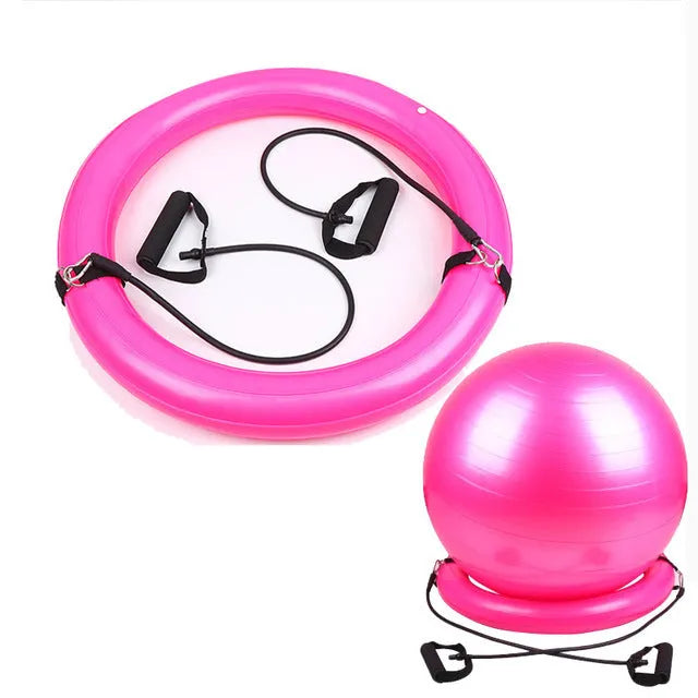 Explosion-proof yoga ball fixed base with two PVC handles and a retaining ring for stability