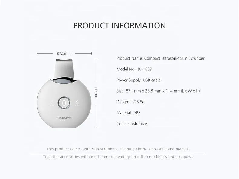White ABS plastic palm sonic cleansing apparatus for blackhead and dead skin removal, model BJ-1809