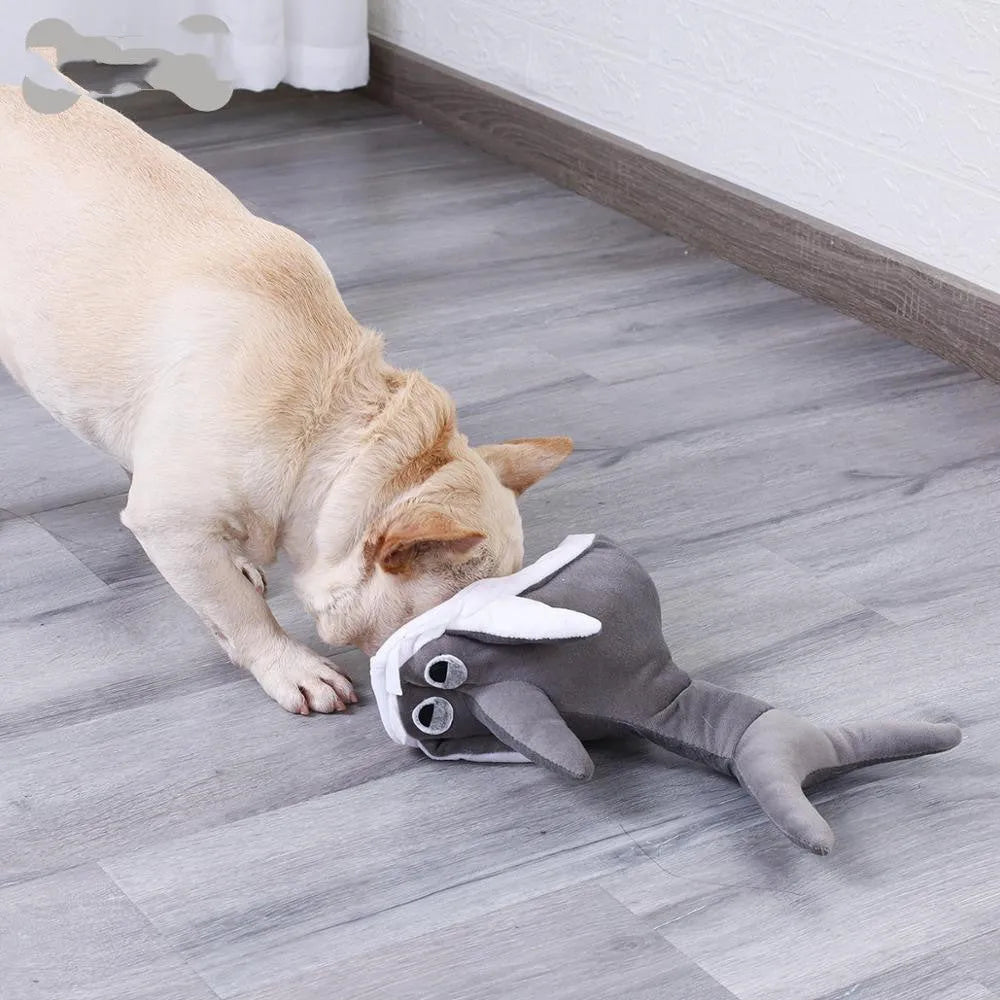 Grey pet plush toy shark doll throwing toy for dogs and cats, lightweight 105g, sizes S and M