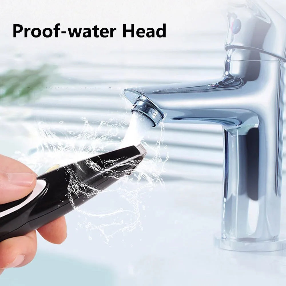 Black pet hair clippers with ceramic blade and ABS plastic body, USB rechargeable, 300mA