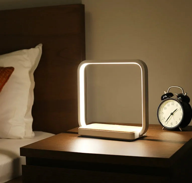 White plastic intelligent induction lamp with touch switch and Apple charging interface