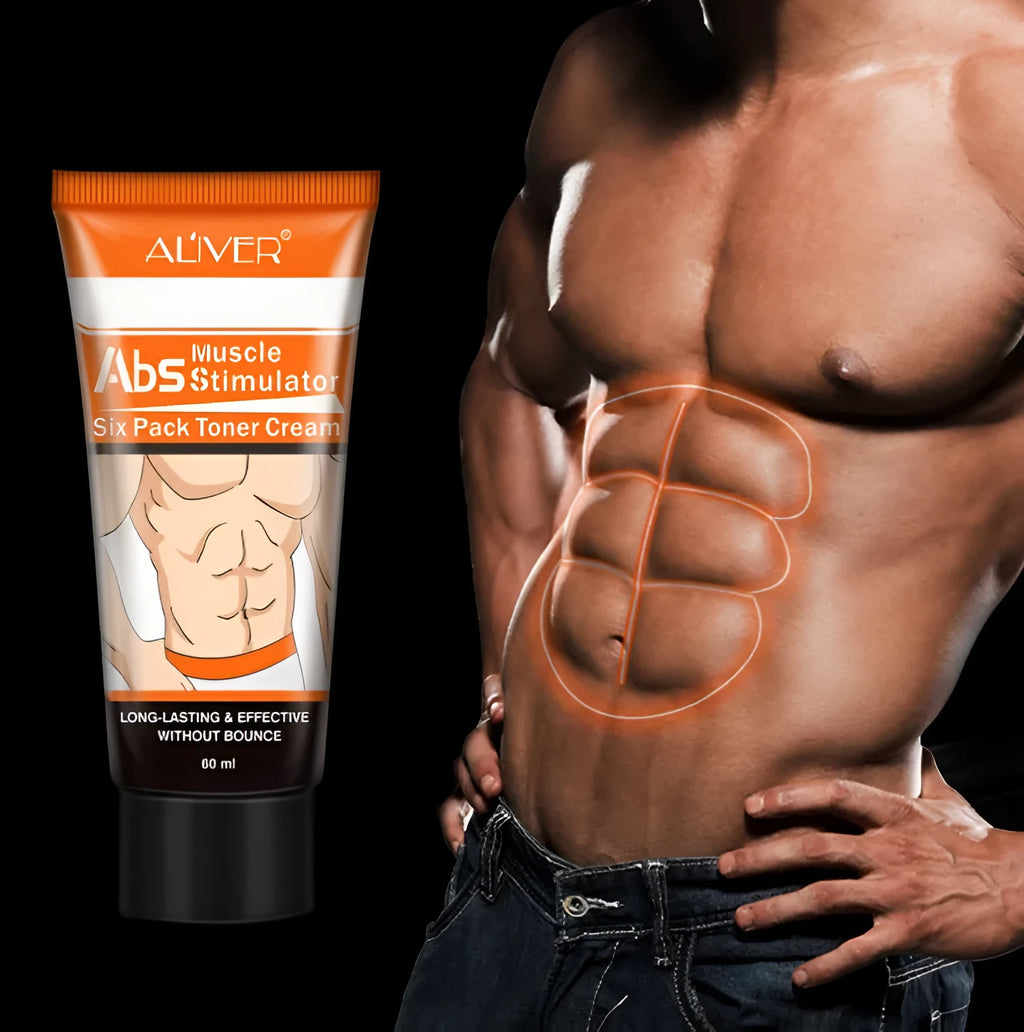 60mL Abdominal Muscle Cream tube with black packaging, featuring caffeine and Sargassum extract for slimming and firming