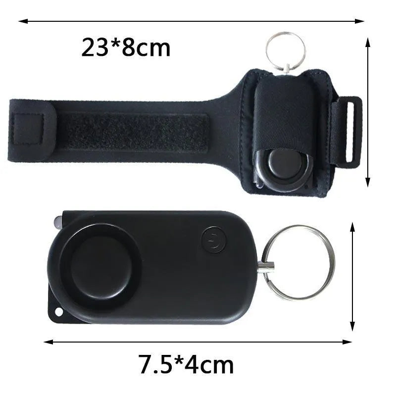 Runner personal alarm with LED flashing light and adjustable wristband, black, 7.5x4x1cm