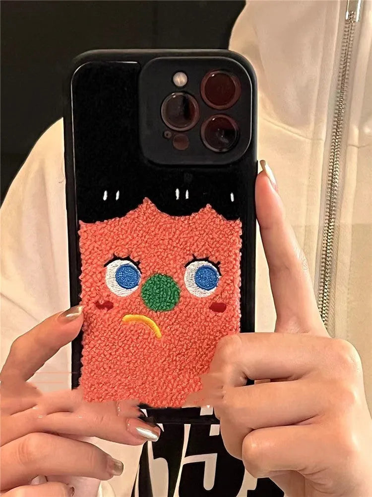 Towel embroidered couple silicone phone case in blue for iPhone 14 with fall protection
