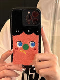 Towel embroidered couple silicone phone case in blue for iPhone 14 with fall protection