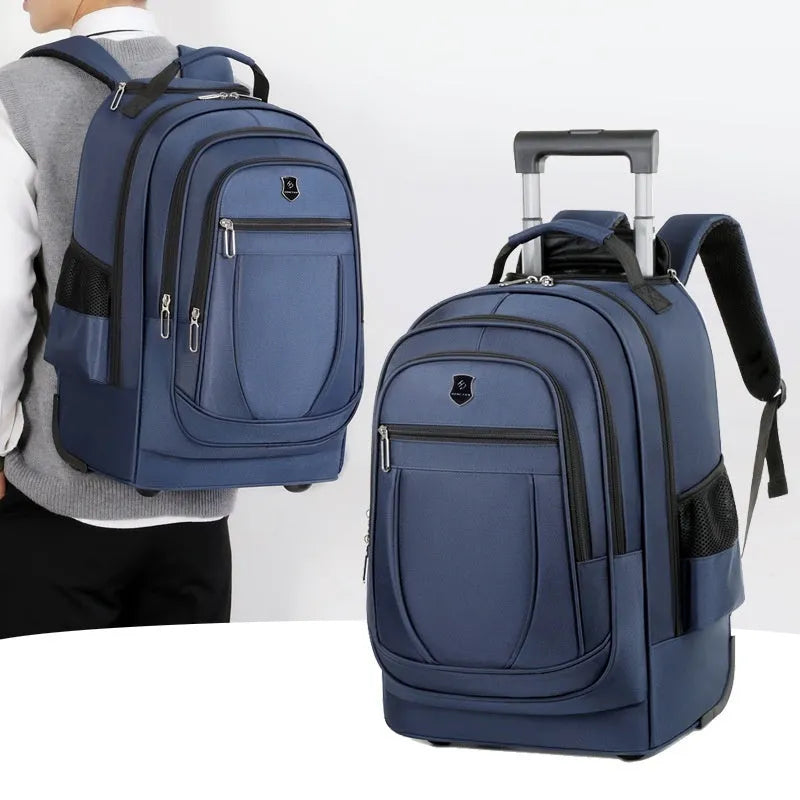 Large capacity drawbar Oxford cloth backpack in gray for leisure travel with air pillow belt