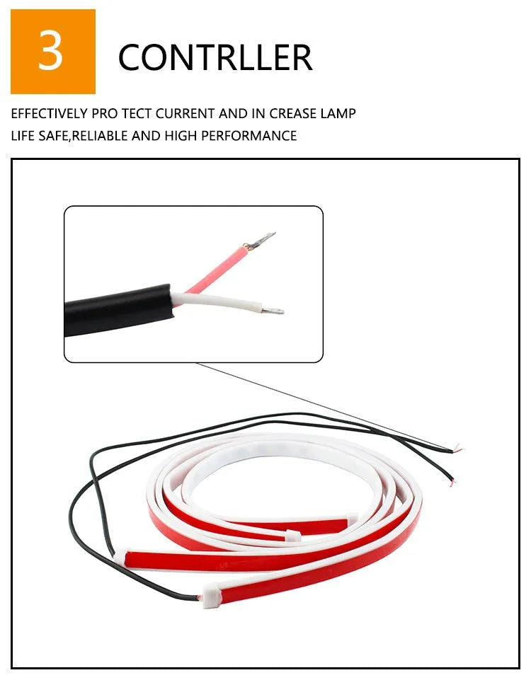 Red and white LED waterproof car door warning light strip with silicone casing and streamer mode