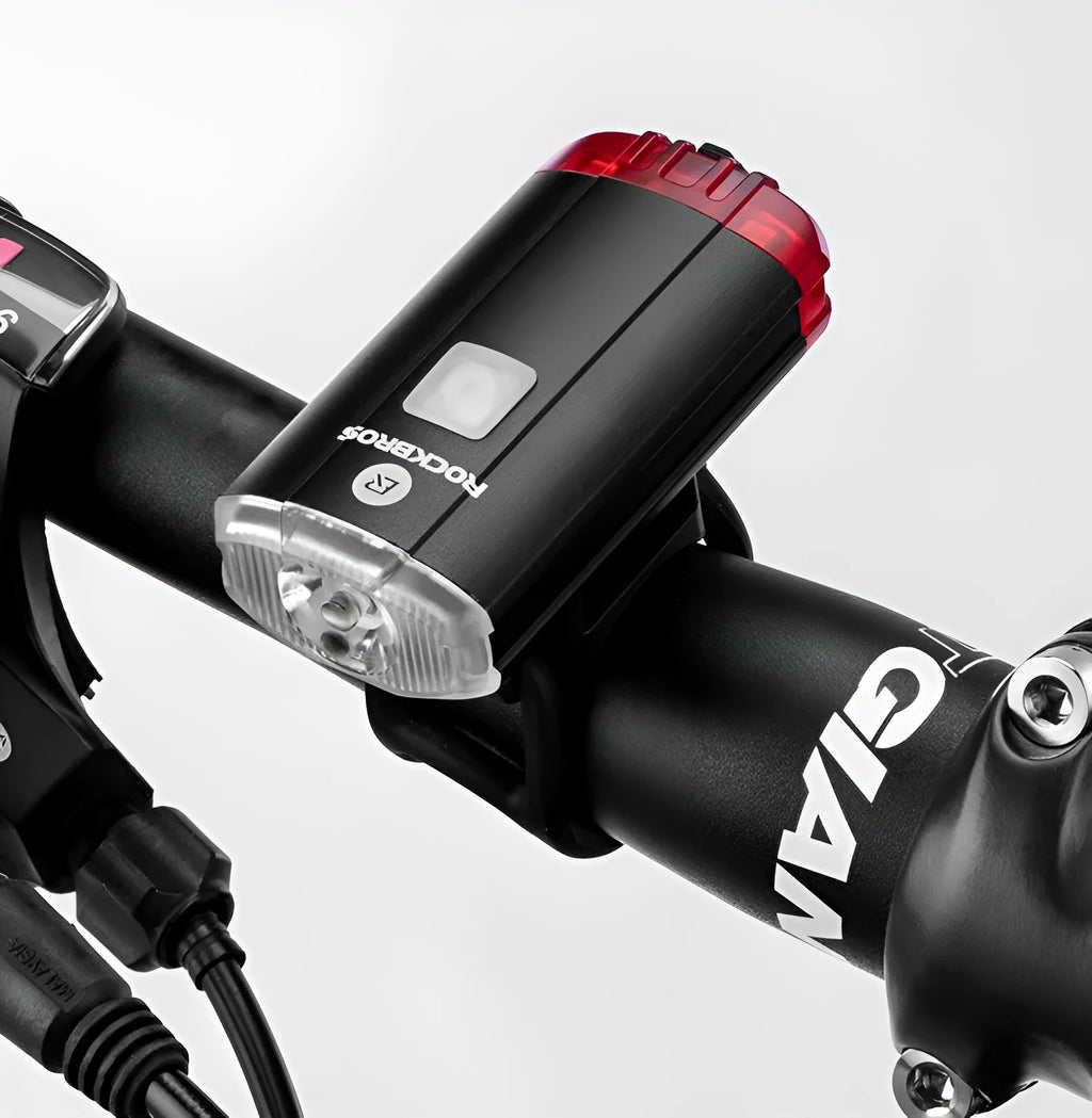 Black aluminium alloy bicycle helmet light with 100 lumens, USB rechargeable, 50m range, three modes