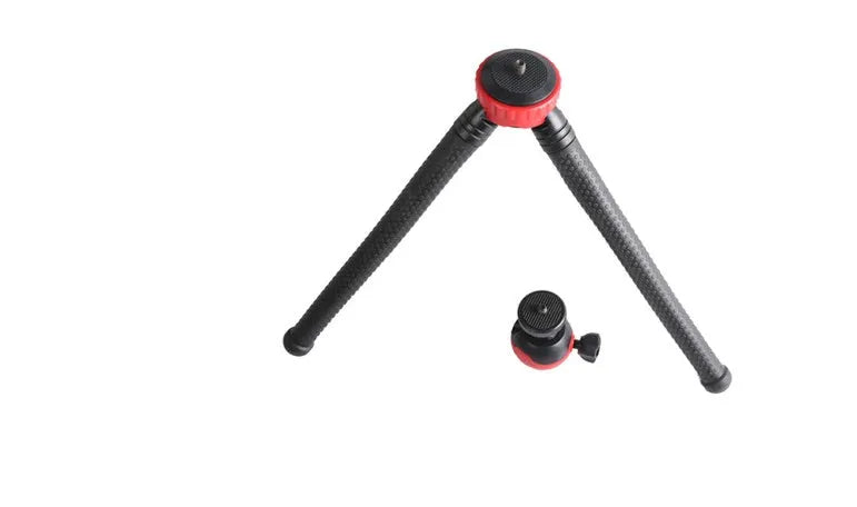 Black rubber octopus tripod with flexible legs and spherical gimbal head for mobile phones and cameras
