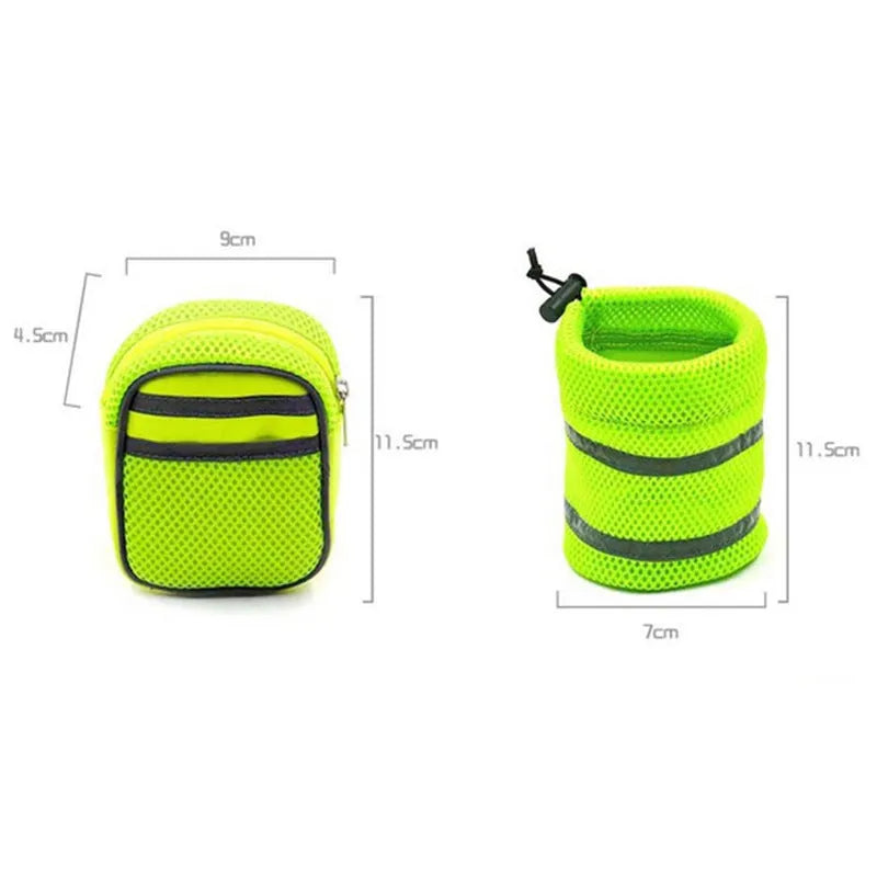 Adjustable hands free dog leash set with gray nylon retractable rope and waist bag on a grass field