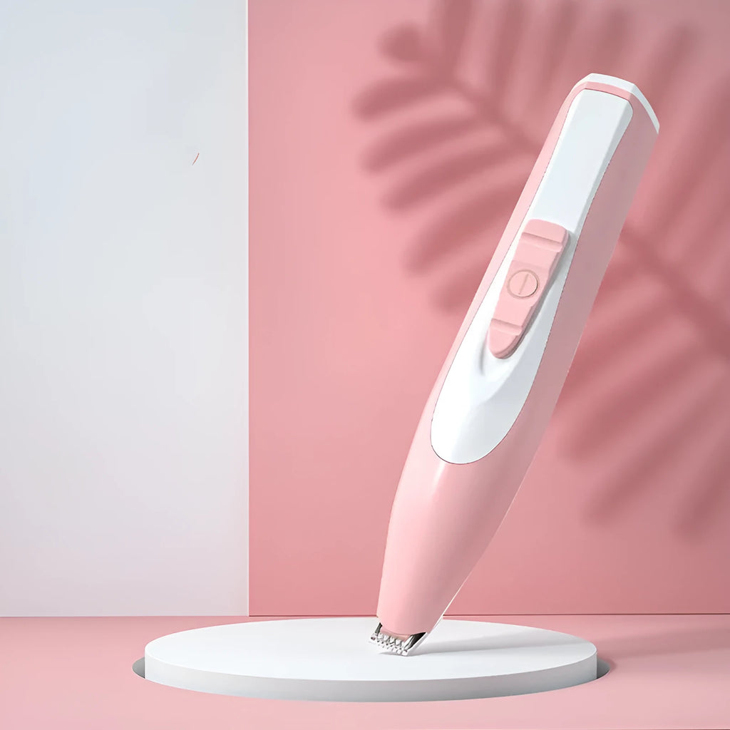 Pink pet foot hair trimmer with USB charging for grooming dog and cat paws