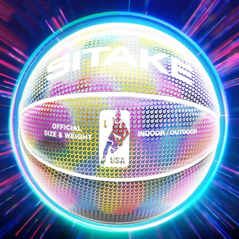 SIT AKE luminous reflective basketball No. 7 size, PU leather, camouflage colour, on outdoor court