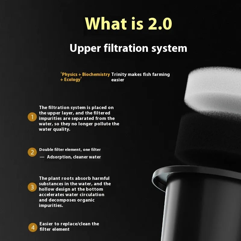 Ecological landscape filter oxygen-making integrated fish tank in luxury white or black colour