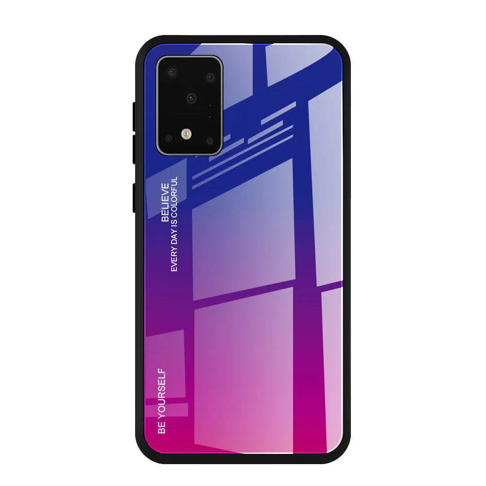 Gradient glass phone case for Samsung, TPU and tempered glass back cover, seven colour styles