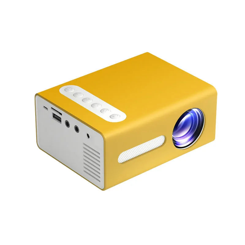 Home Office T300 miniature LED projector in black with front lens and input ports