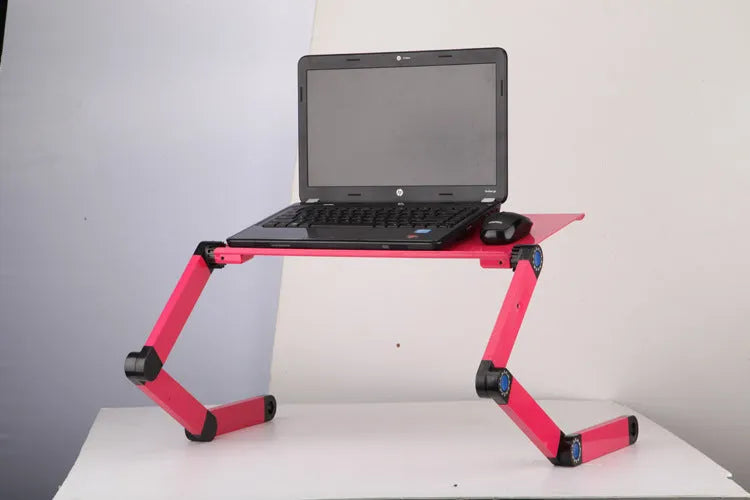 Adjustable folding laptop table stand with 360-degree rotation, magnesium alloy construction, and self-locking joints, in black colour