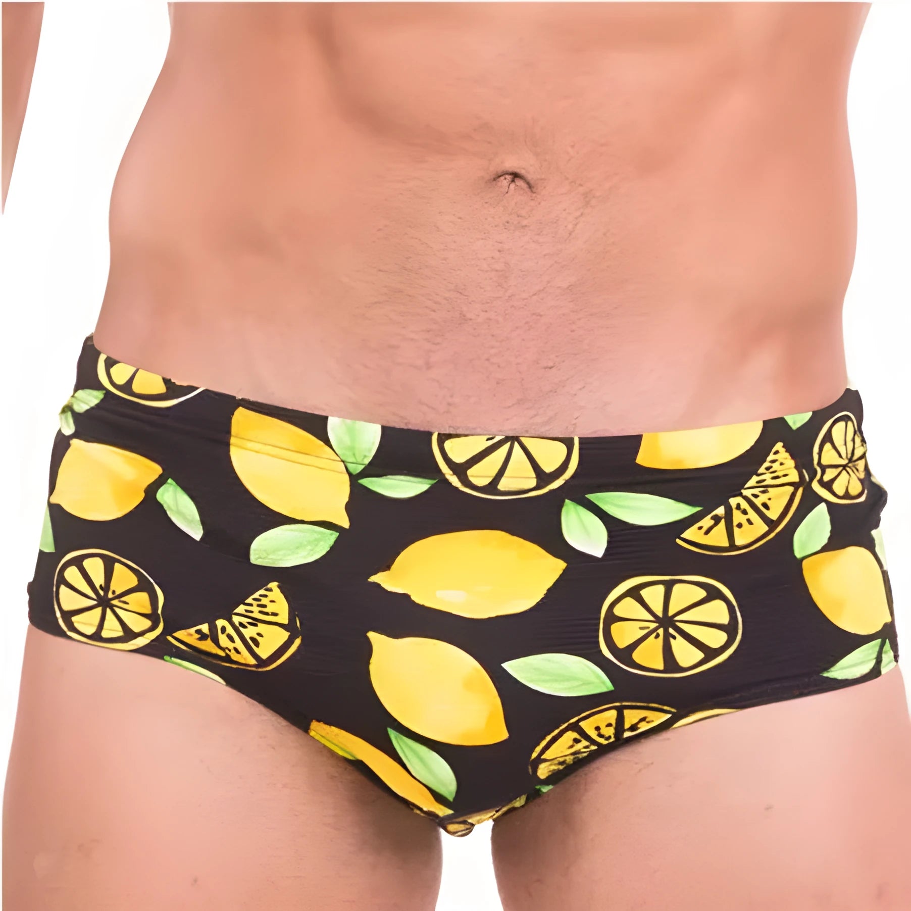 Men's low rise spandex swim boxer briefs in photo colour, sizes S to XXL