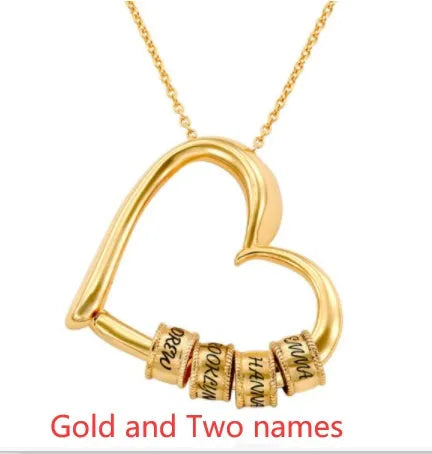 Personalised heart name pendant necklace in silver alloy with beaded lettering and box chain