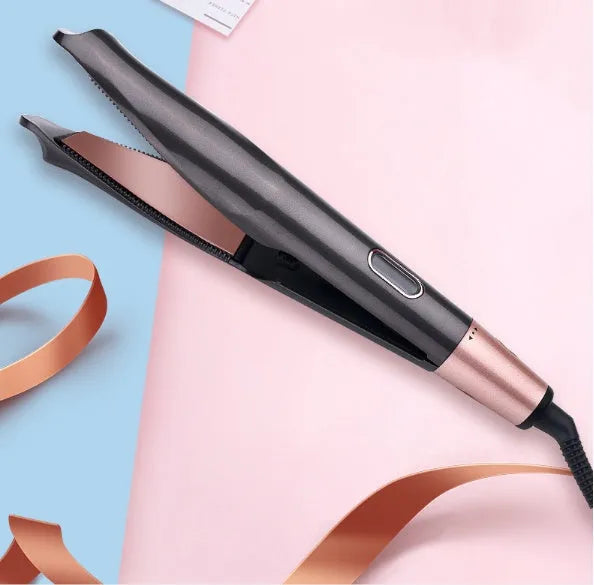 2-in-1 professional hair straightener and hair crimper with LCD screen and adjustable temperature dial in black finish