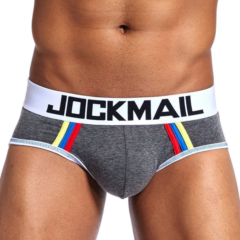 Men's cotton seamless low waist underwear in grey, black, or white, sizes M to XXL, body shaping and ventilated