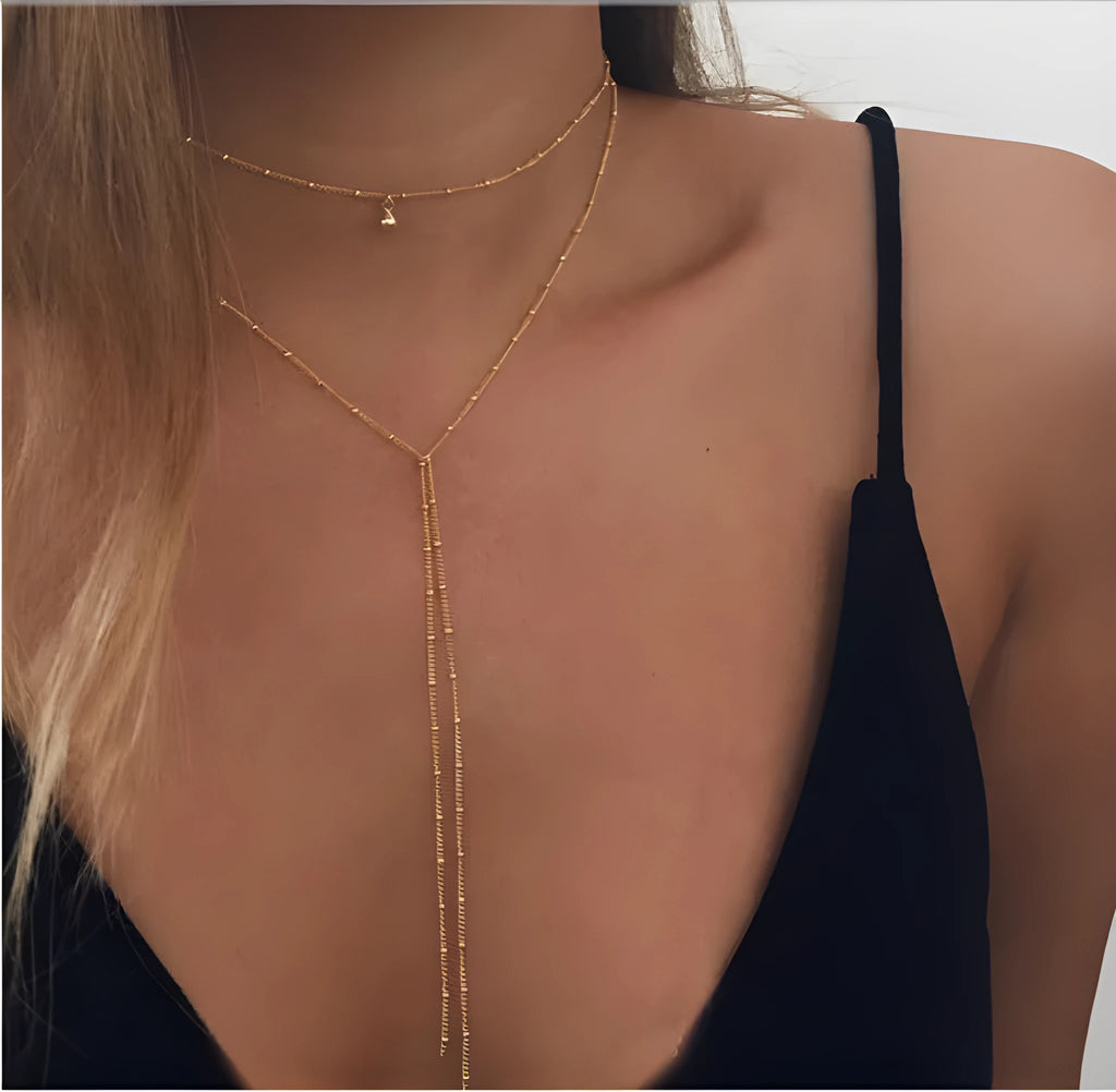 Simple retro clavicle necklace geometric multi-layer alloy electroplated golden silver chain