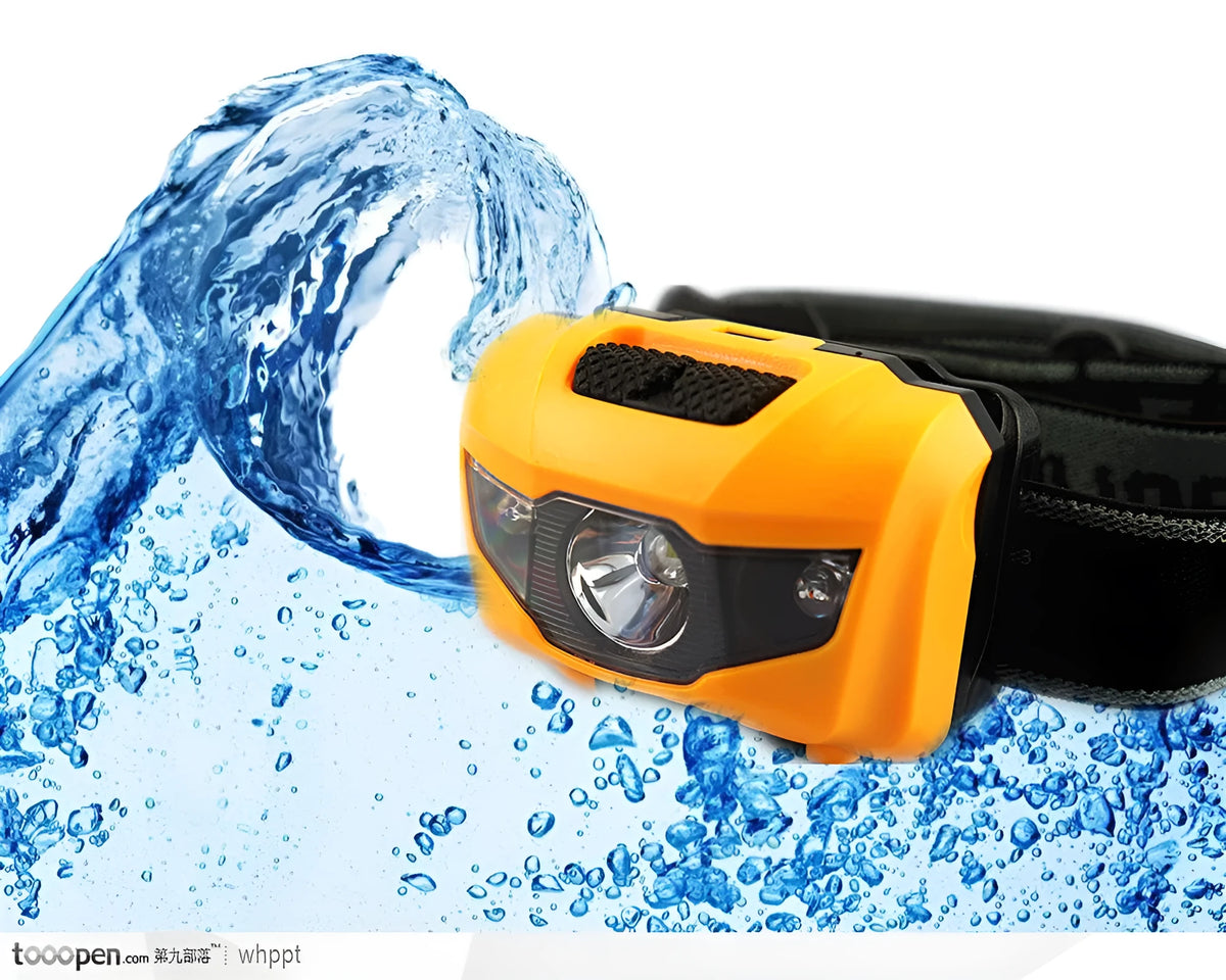 3W waterproof headlamp with white and red LEDs, 70-metre beam, four lighting modes, black finish