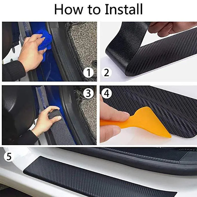 Matte carbon fibre adhesive protection roll for car door sills in multiple width options