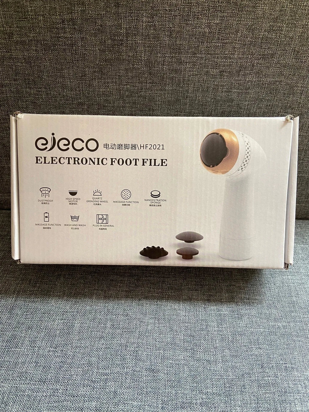 Electric foot grinder with refined quartz grinding head in gold, silver, and pink finish options.