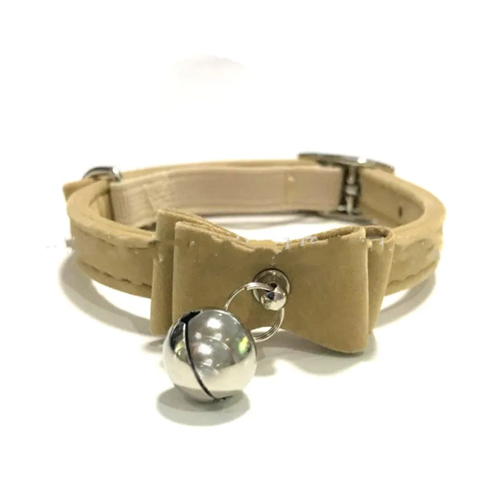 Flocked dog collar bell cat collar with metal button in 30cm size, beige colour