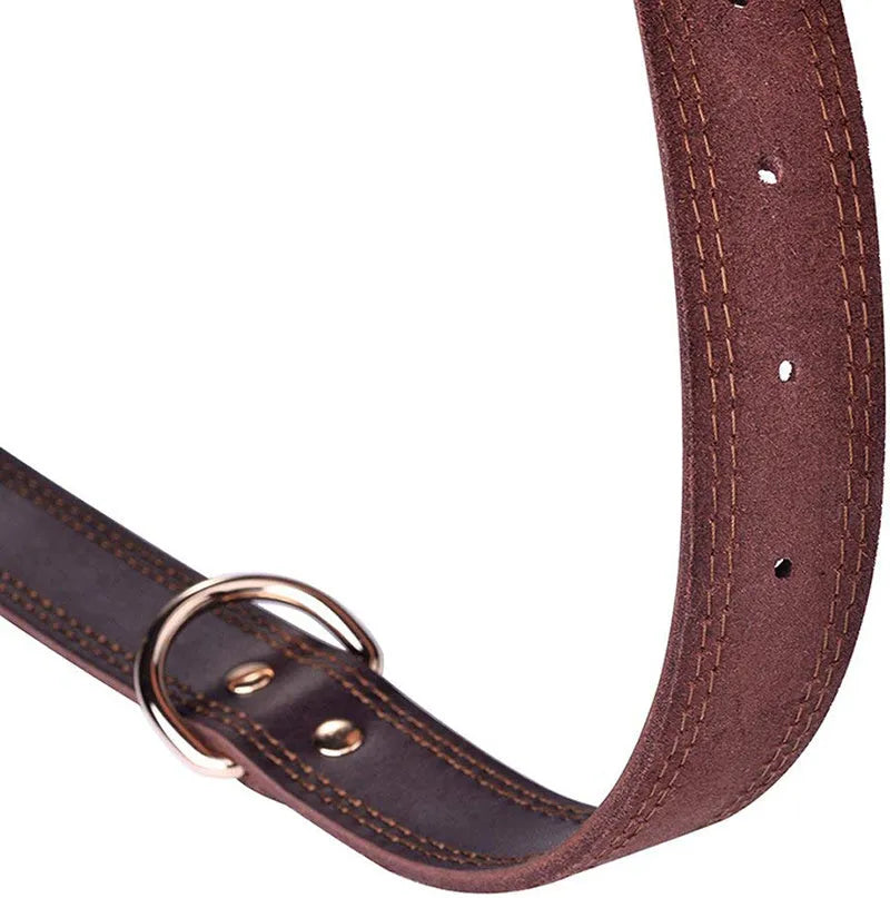 Black cowhide dog collar with metal buckle, size M suitable for medium dogs