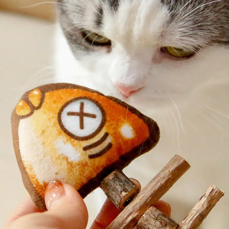 Grilled fish bone toy plush cat chew toy 16.5 x 6.5cm wood simulation pet accessory