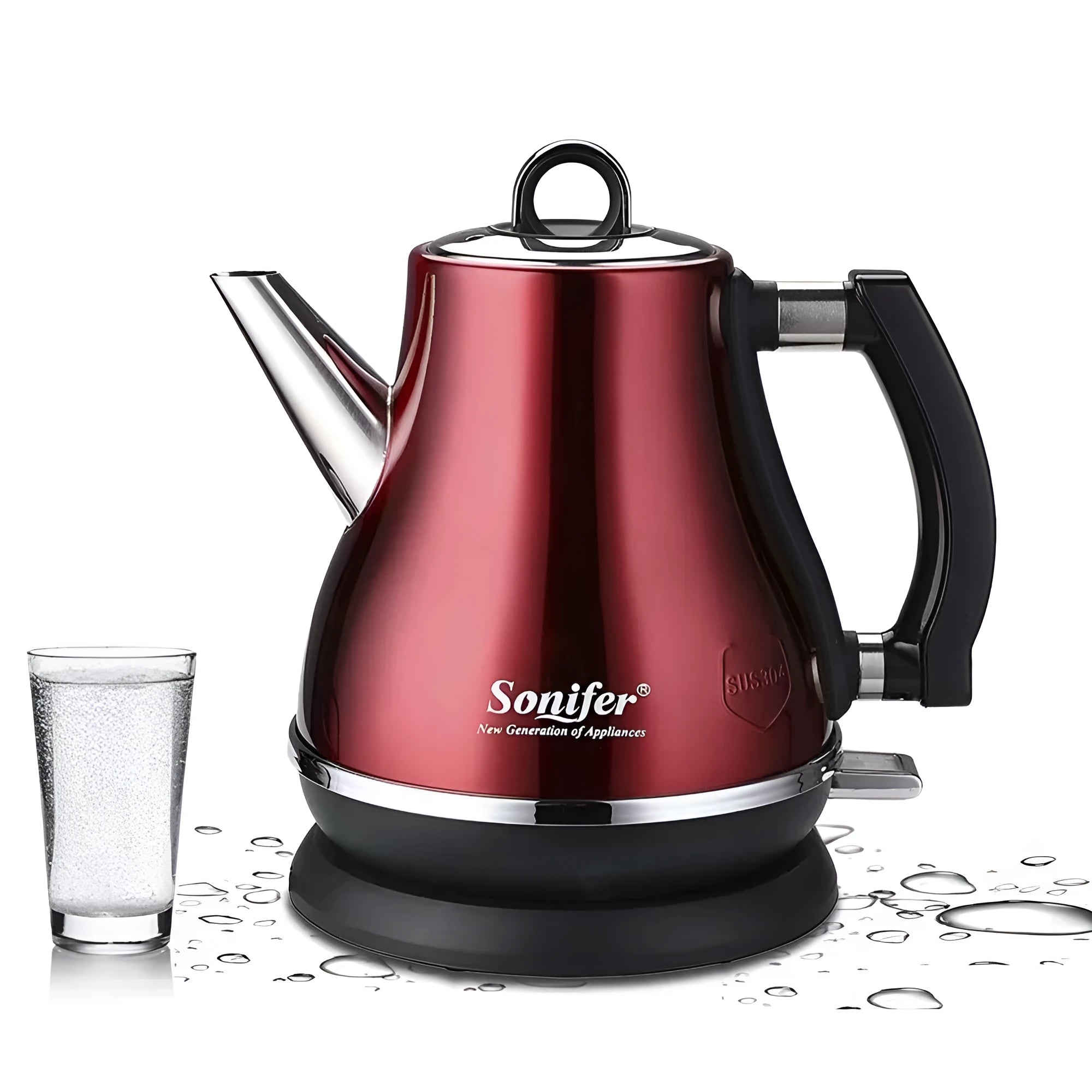 Literary retro style ceramic teapot set with stainless steel electric kettle in wine red, black, or blue colour