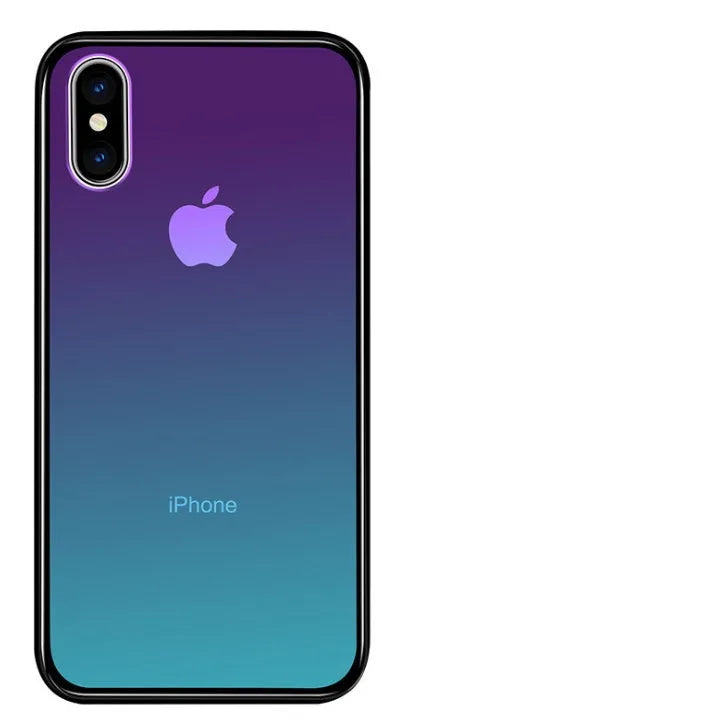 Gradient tempered glass shockproof phone case for iPhone with aurora finish and soft TPU bumper
