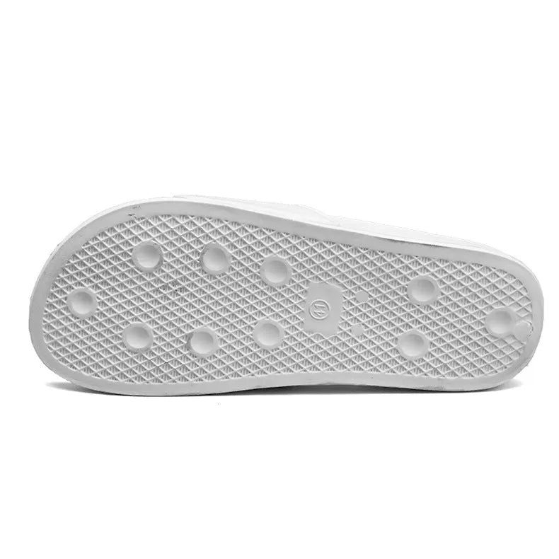 Large men's black personalised slippers with open toe and rubber sole.