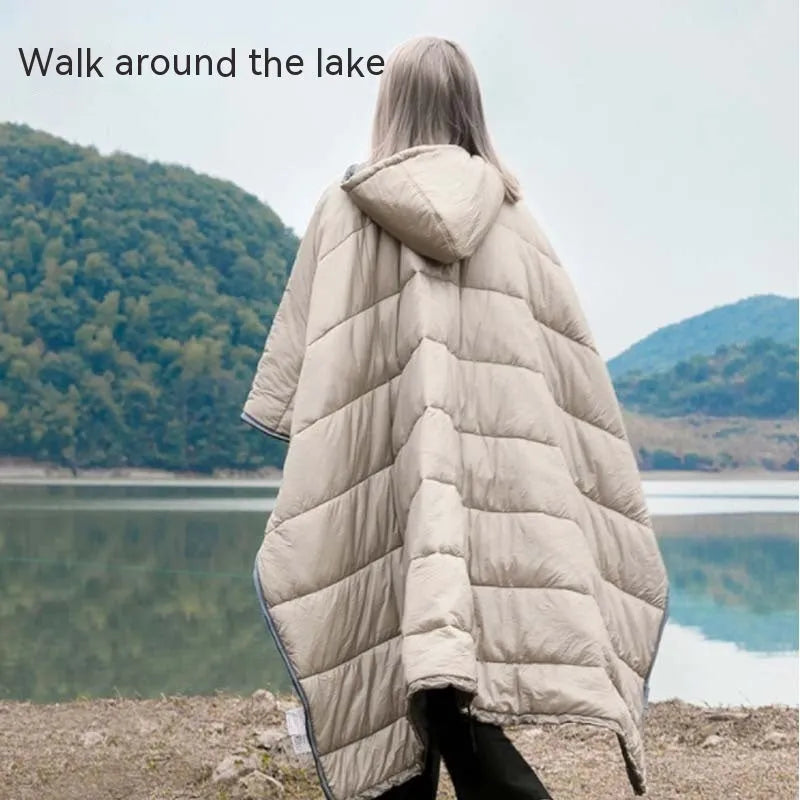 Outdoor cloak sleeping bag in Army Green or Grey, 200cm by 140cm nylon construction with hollow cotton filling