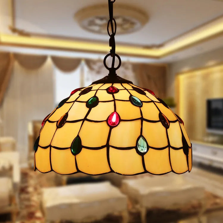 European retro baroque chandelier with coloured glaze finish and abstract styling, hanging ornament light fixture