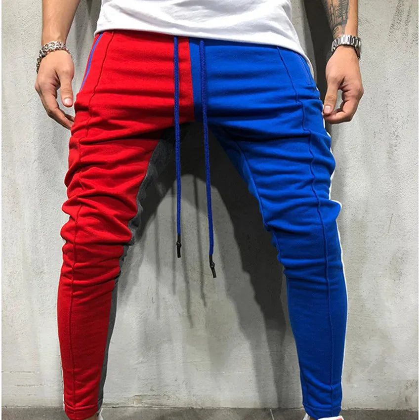 Men's cotton blend colour mix jogger sweatpants in yellow black, casual cone leg style with drawstring waist