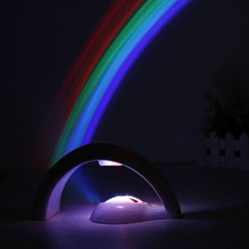 White ABS LED rainbow projection night light with multicolour beam on ceiling