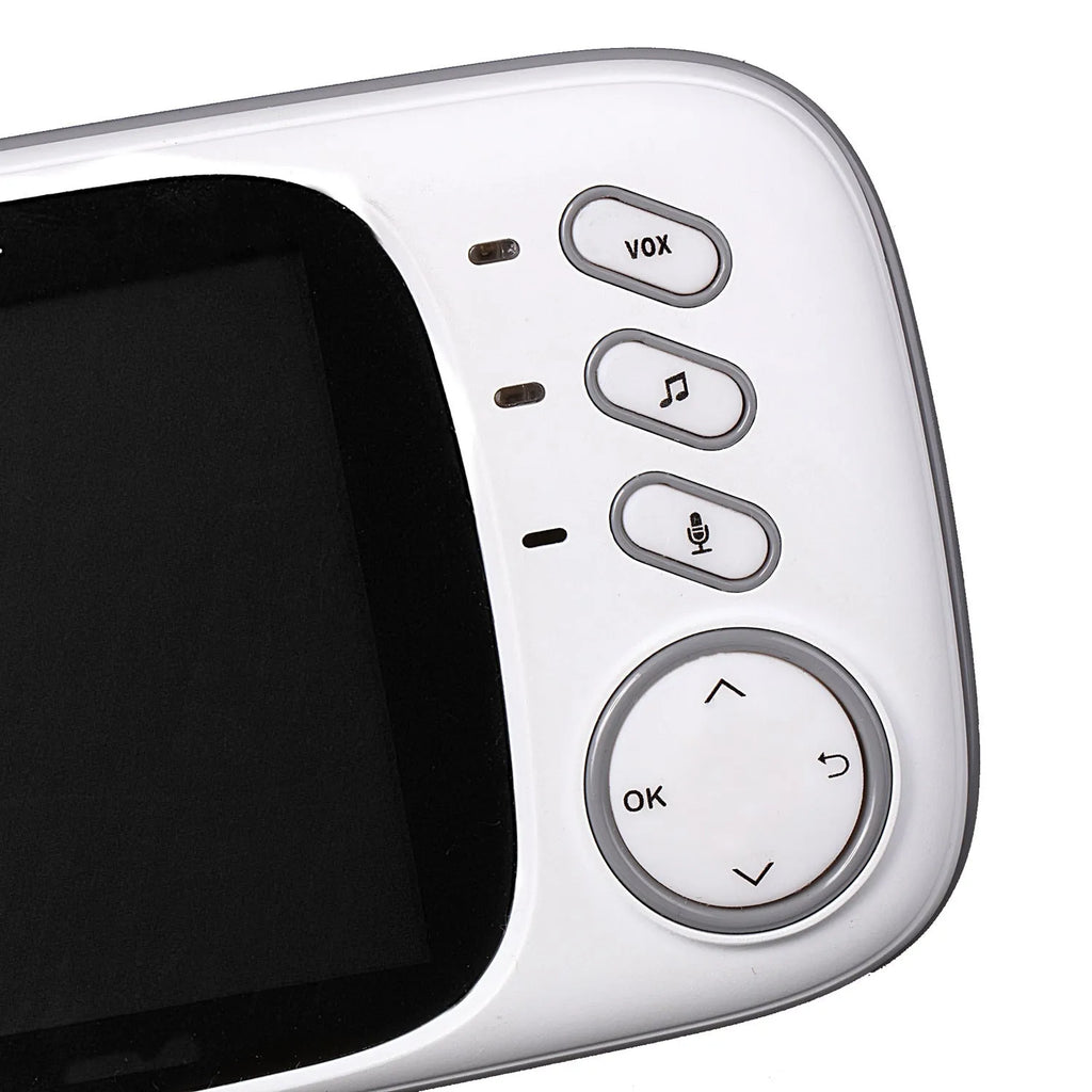 VB603 digital baby monitor showing parent unit with 3.2 inch screen and separate camera with night vision LEDs