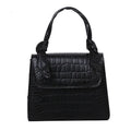 Women's small square retro armpit bag in black with stone pattern PU exterior and magnetic buckle
