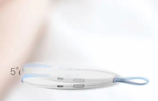 Compact blue or pink portable UV baby bottle sterilizer showing USB port and dimensions.