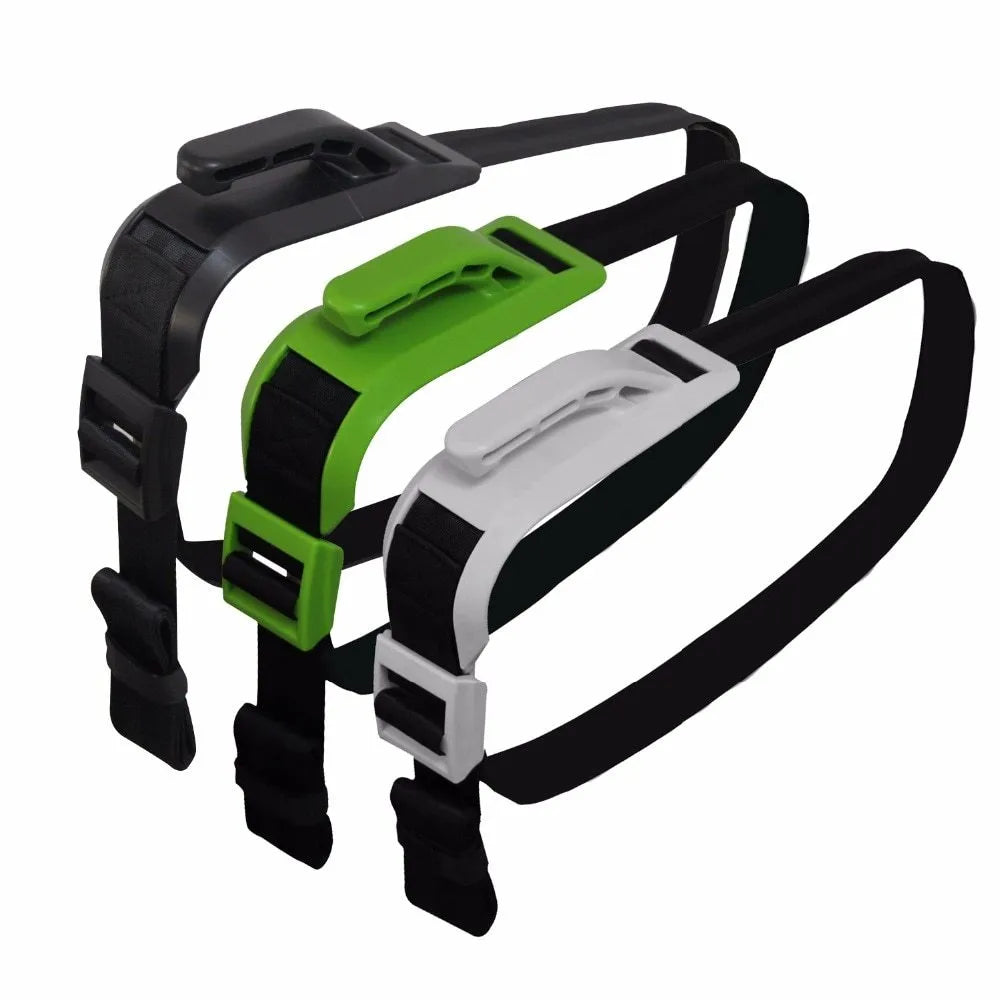ZUWIT maternity car seat belt adjuster in white plastic attached to a seat belt, redirecting it away from the belly